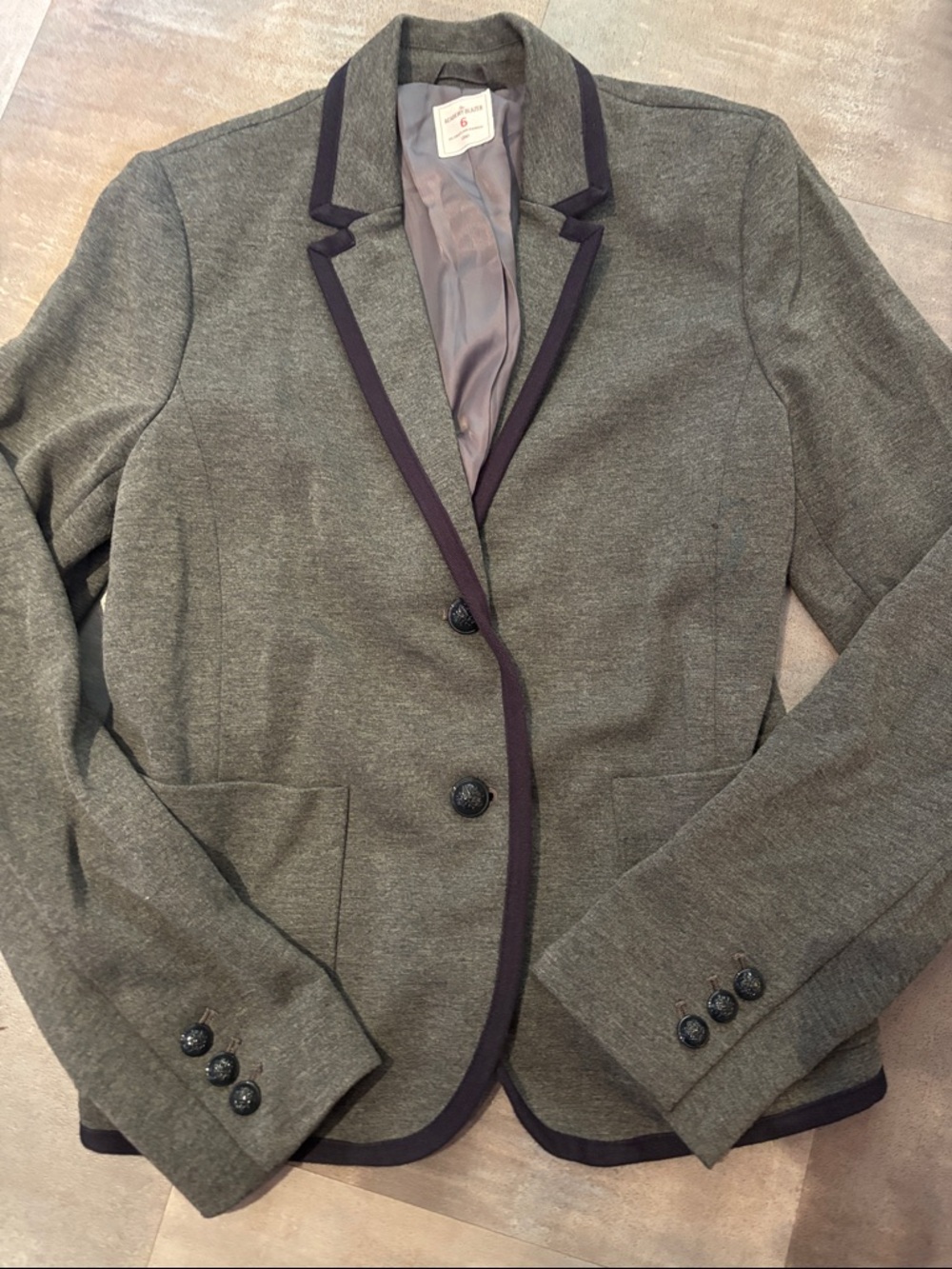 GAP Heather Gray Blazer with Navy Trim Size 6